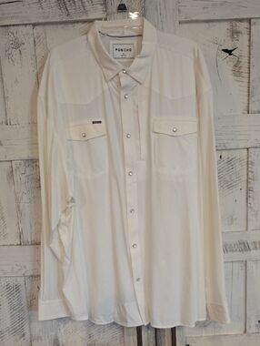 Poncho Brand "THE ODESSA" Men's WHITE Pearl Snap Button-Down Western Shirt